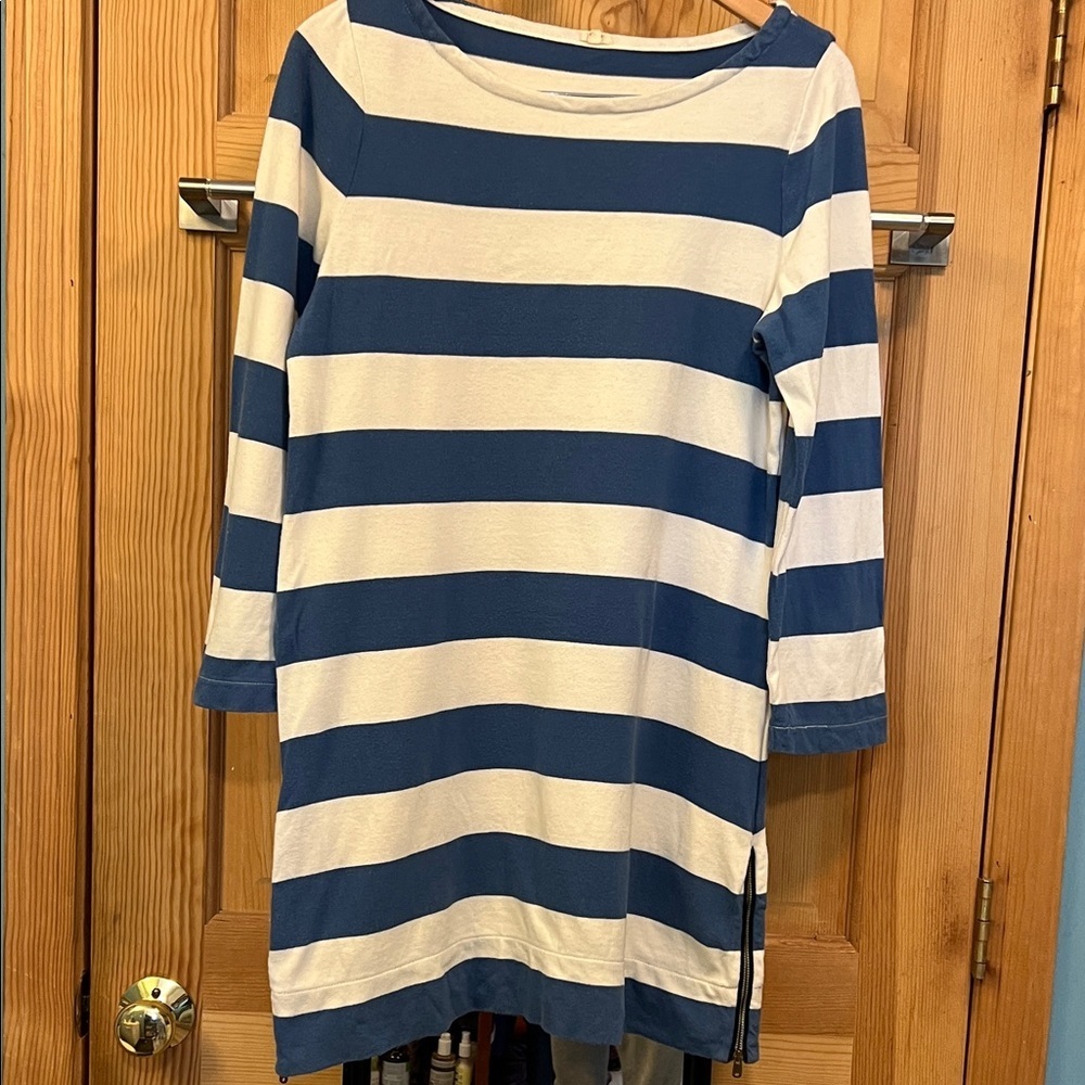 J. Crew Navy and White Striped Rugby Style Nautical Dress  Vintage Sz M